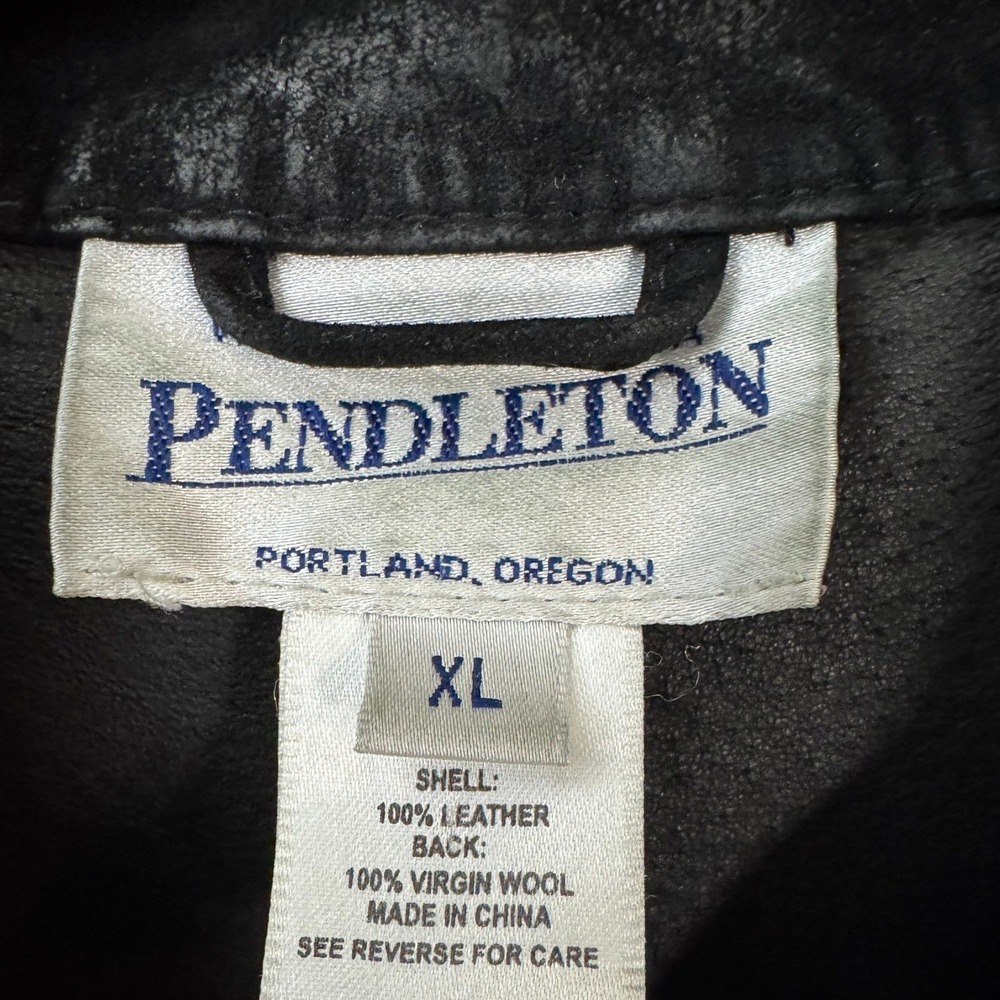 Pendleton Womens Leather Vest XL Black Wool Southwestern Native Aztec Ranch Boho - Picture 8 of 8